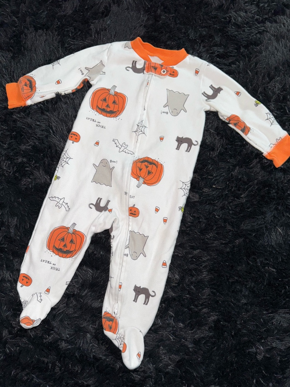 Carter's Halloween Pumpkin & Ghost Footed One-Piece Onesie Orange/White 9mo